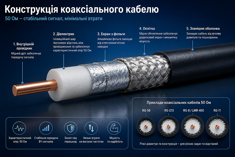 Конструкція ВЧ кабелю Конструкція ВЧ кабелю